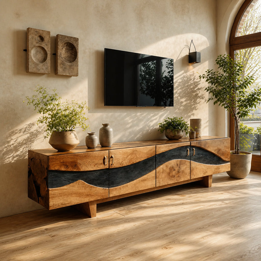 Modern Natural Wood TV Stand For Living Room