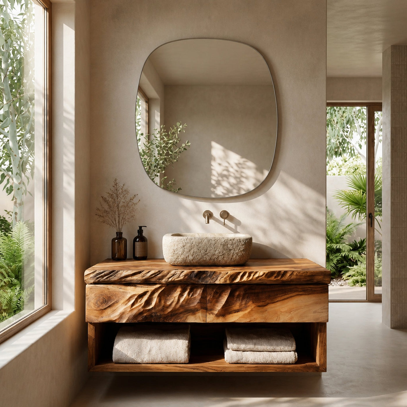 Modern Organic Floating Wooden Bathroom Vanity For Bathroom - product view 2