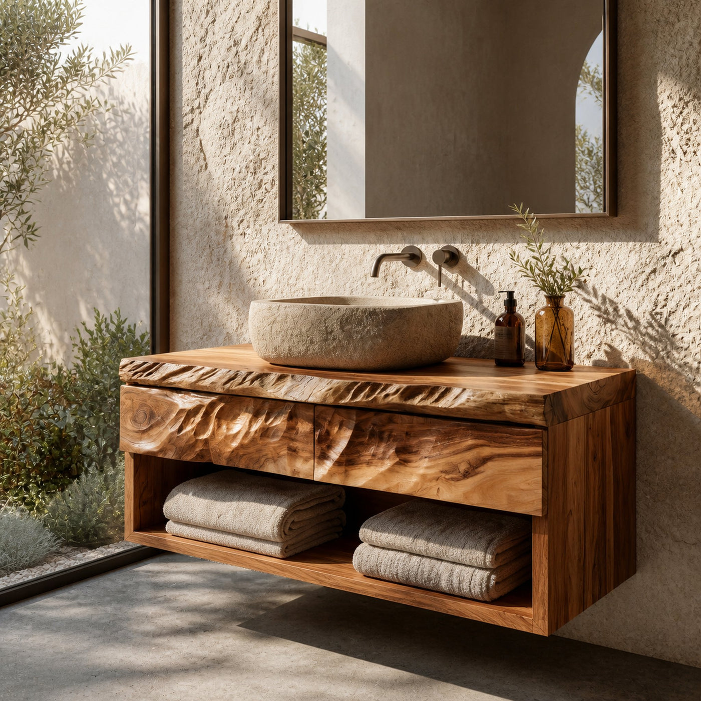 Modern Organic Floating Wooden Bathroom Vanity For Bathroom - product view 3