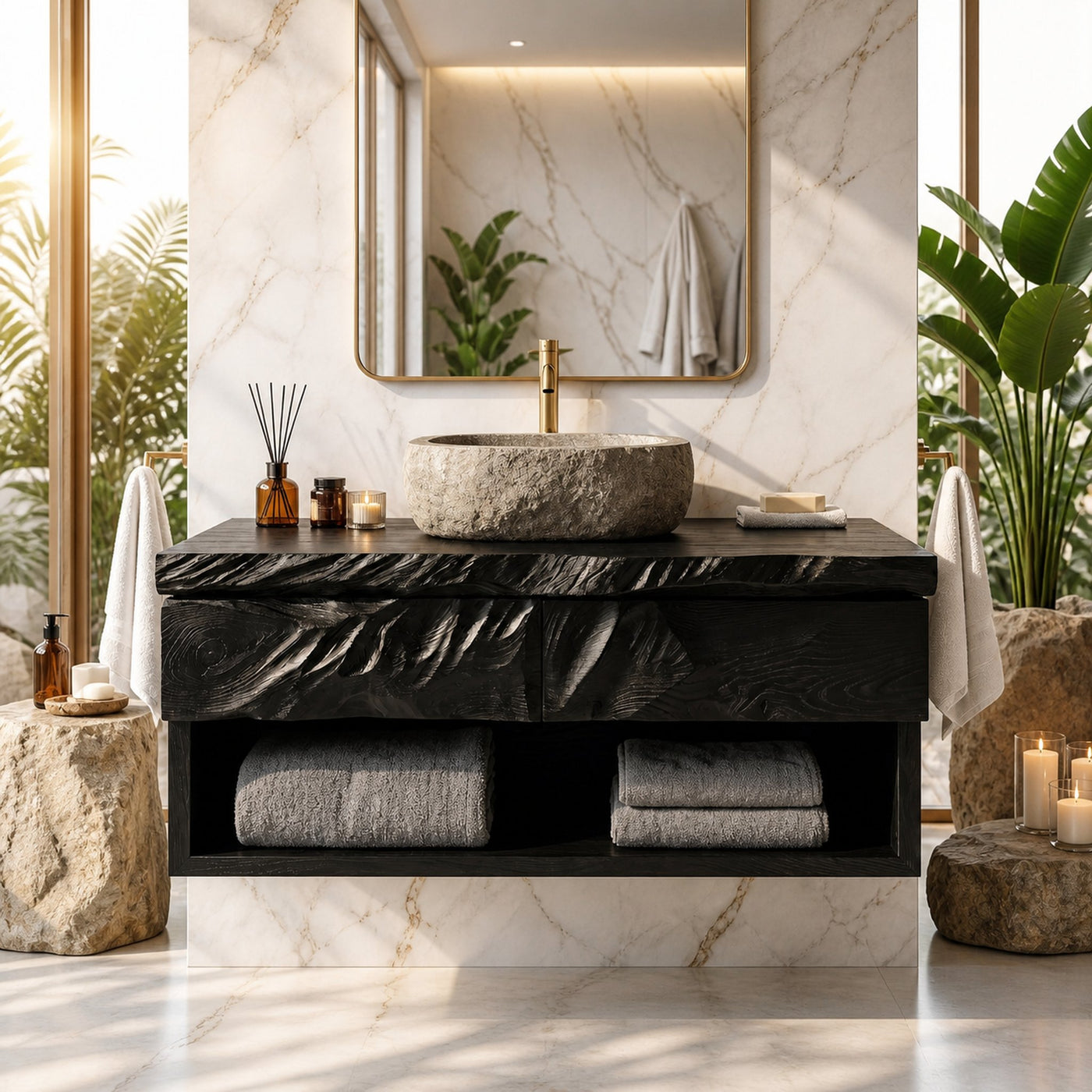 Modern Organic Floating Wooden Bathroom Vanity For Bathroom - product view 4