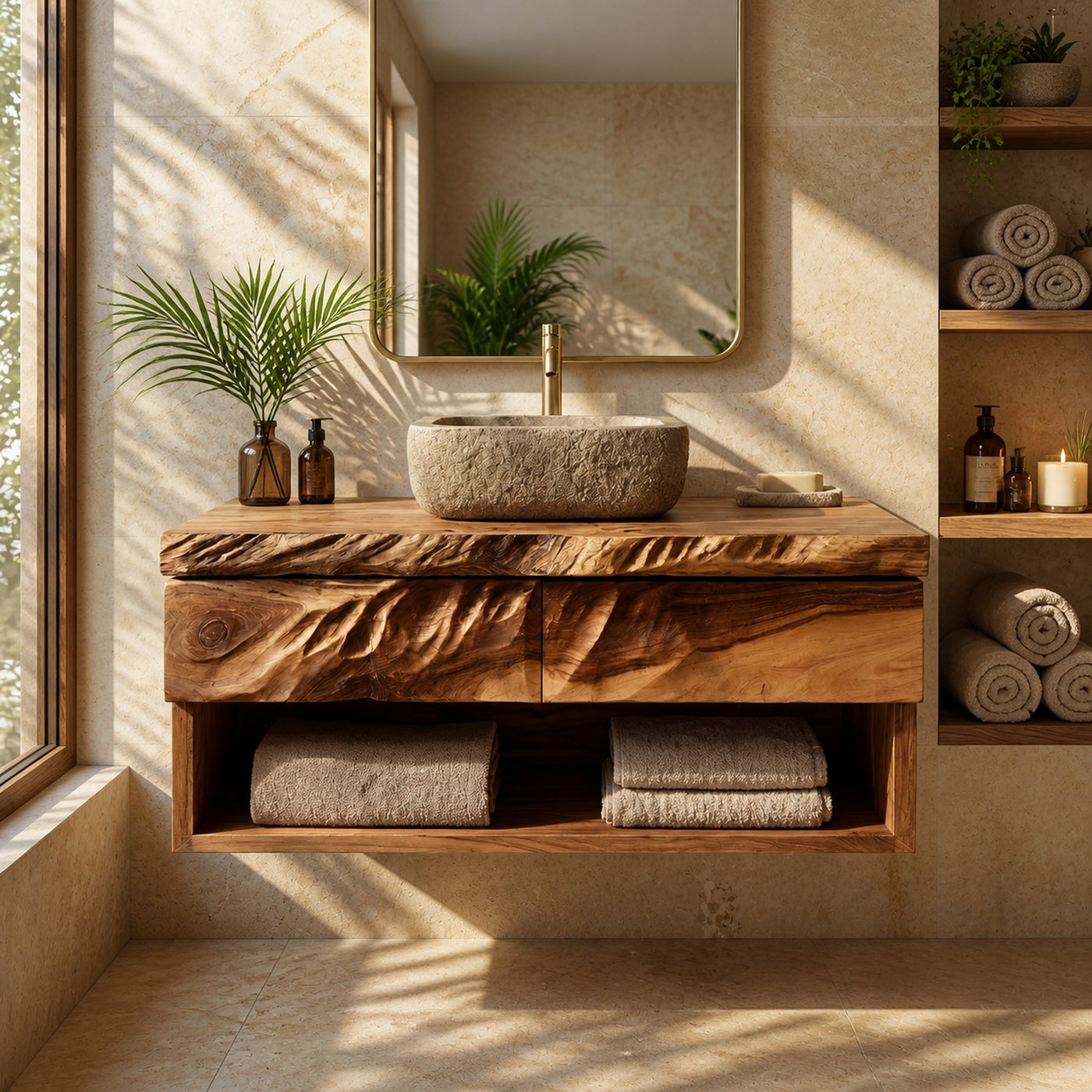 Modern Organic Floating Wooden Bathroom Vanity For Bathroom - product view 5