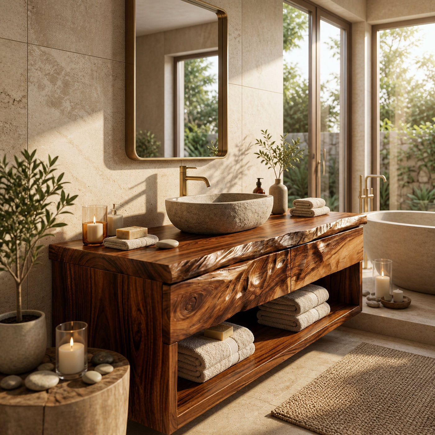 Modern Organic Floating Wooden Bathroom Vanity For Bathroom - product view 6