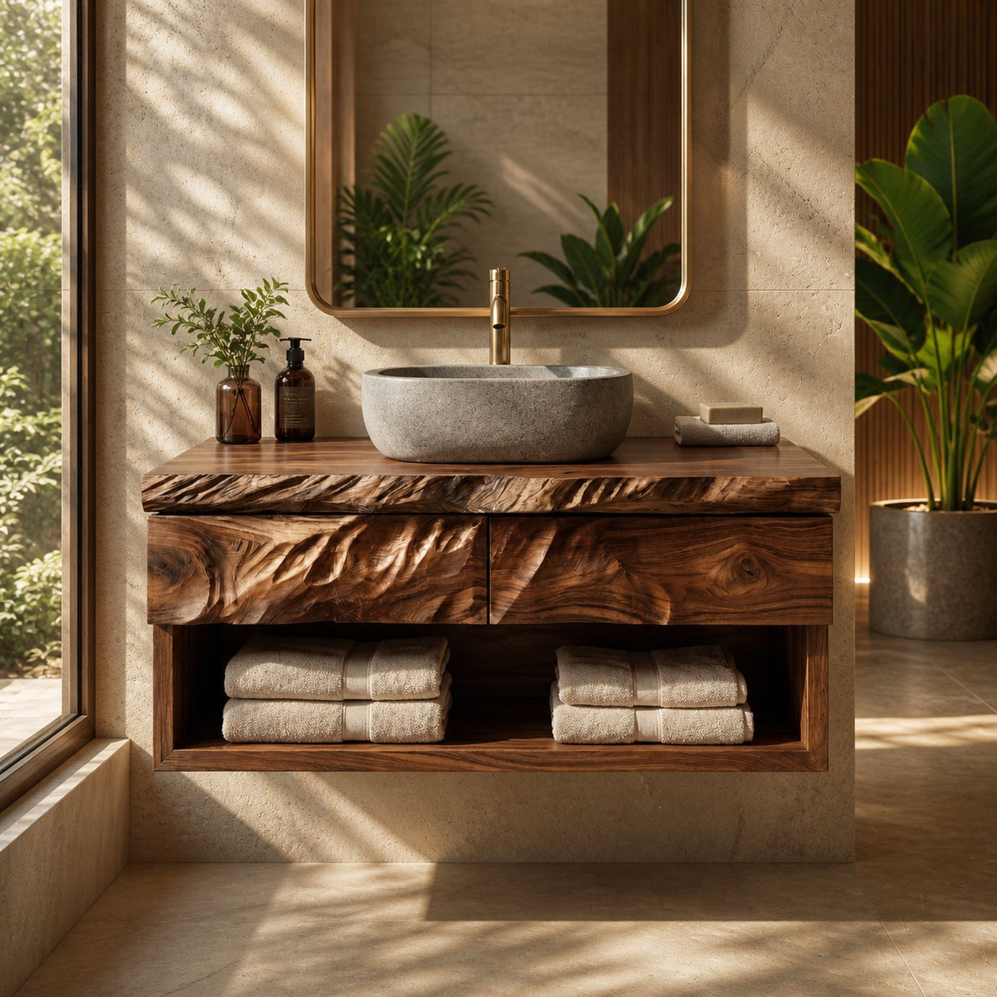 Modern Organic Floating Wooden Bathroom Vanity For Bathroom - product view 7