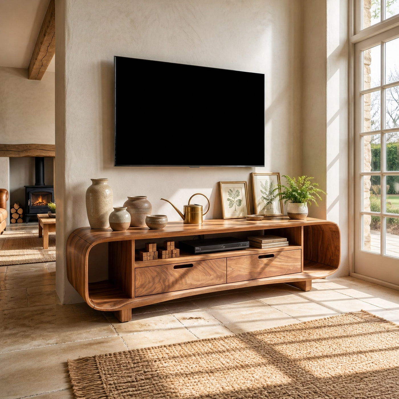 Modern Organic TV Stand For Desert Courtyard Living Room