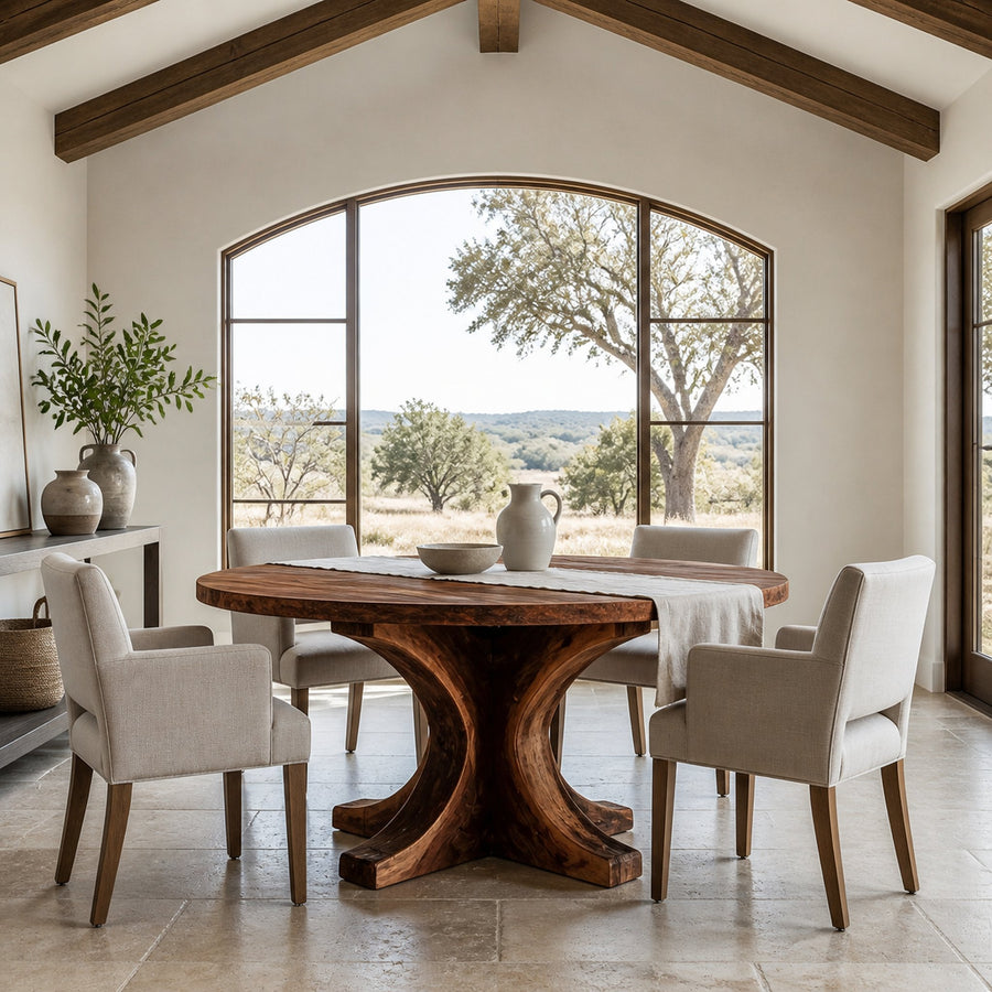 Modern Round Wooden Dining Table With Flared Base For Kitchen