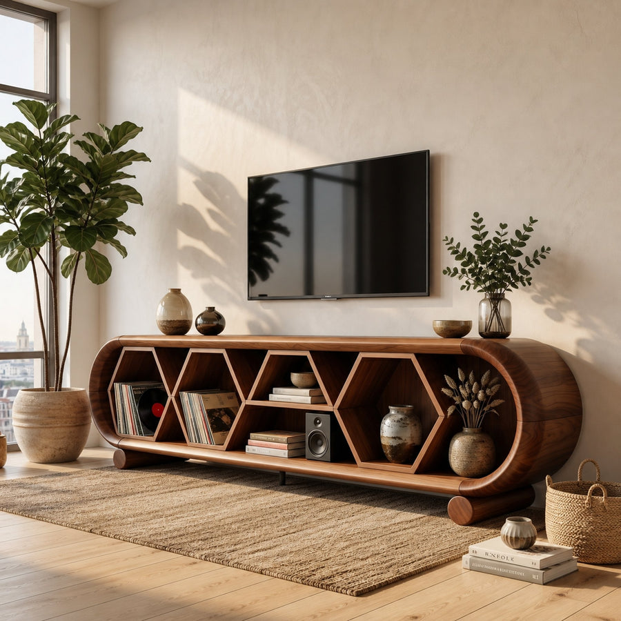 Modern Rounded TV Stand For Family Gathering Space
