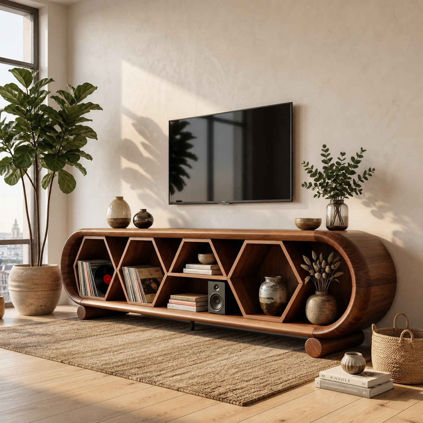 Modern Rounded TV Stand For Family Gathering Space