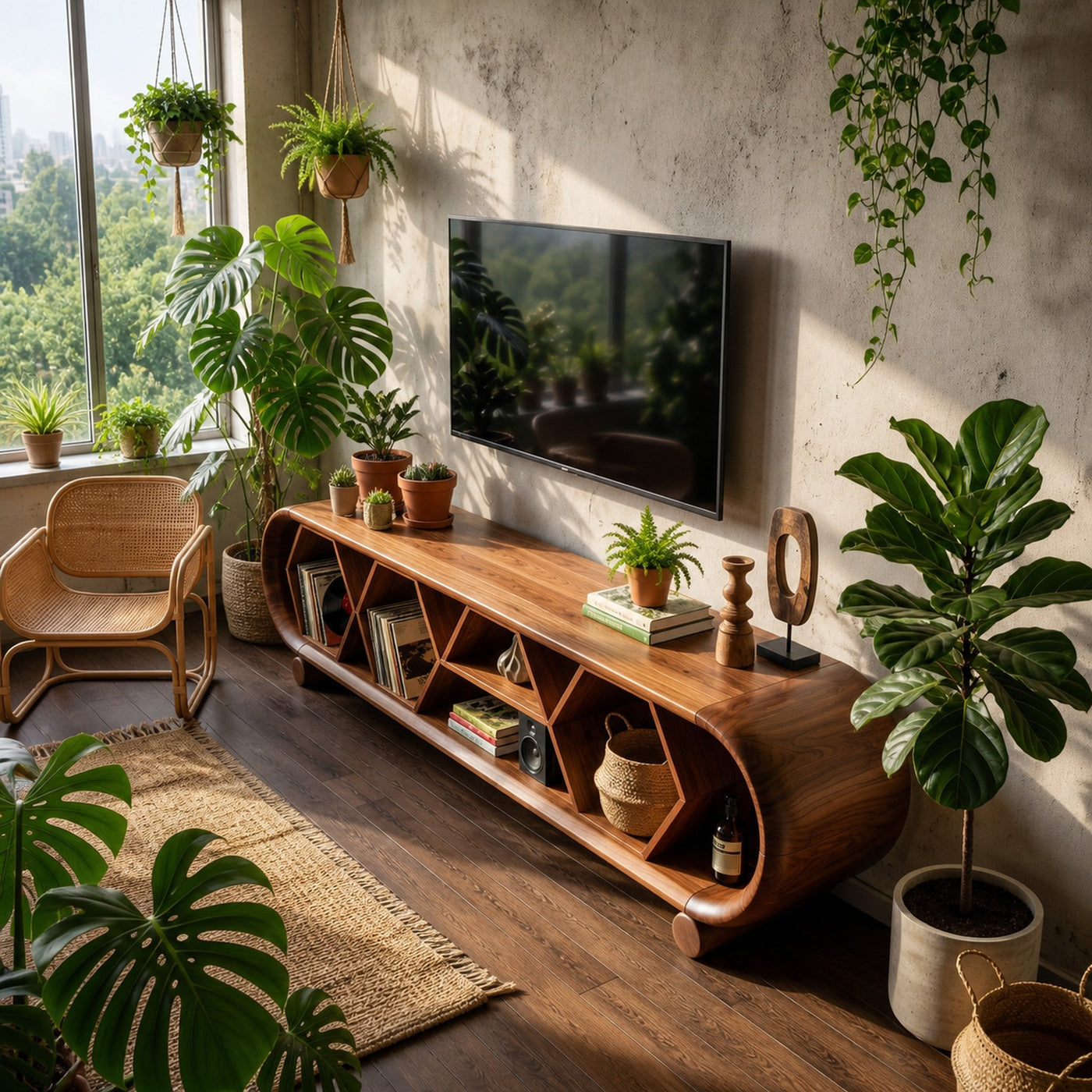 Modern Rounded TV Stand For Family Gathering Space - product view 2