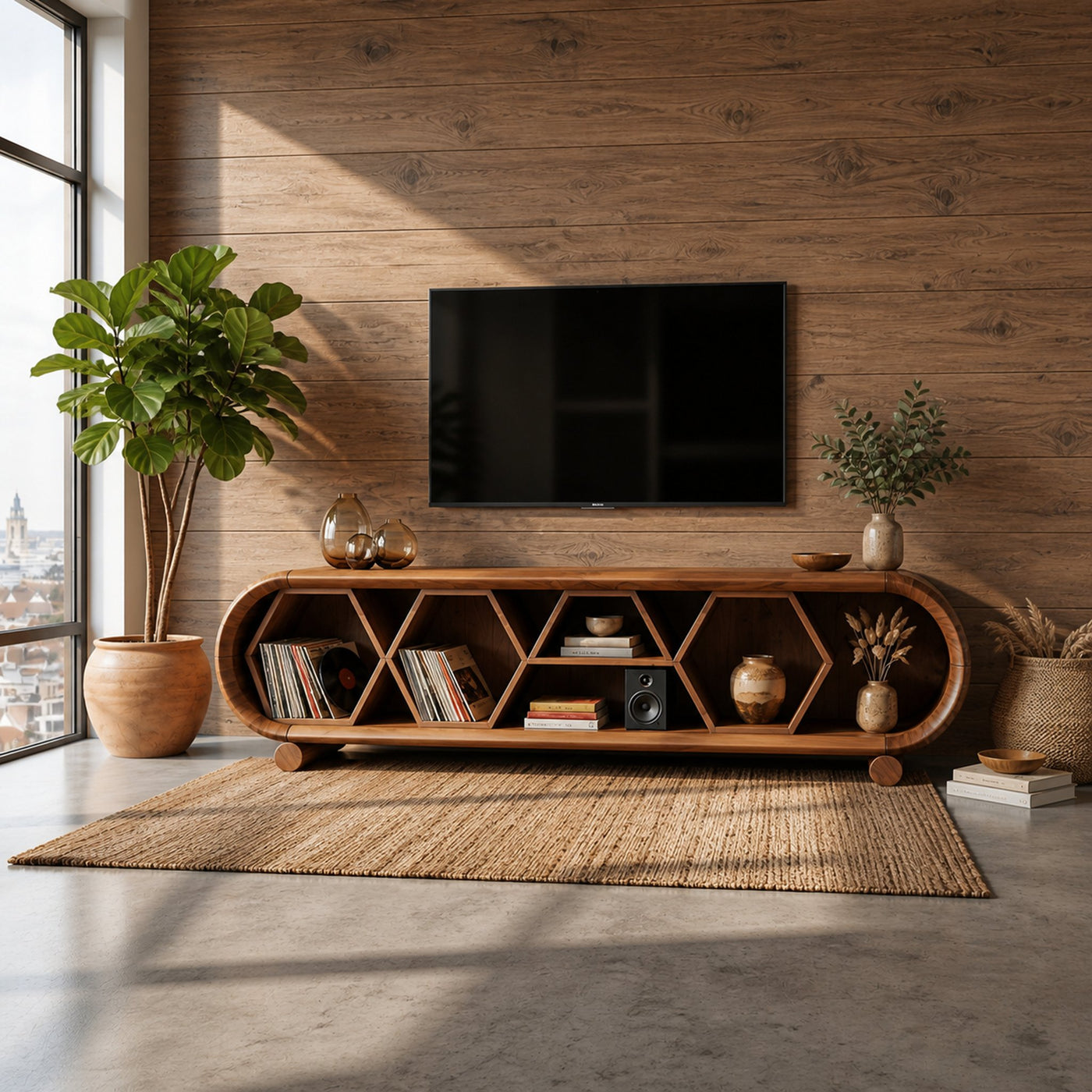 Modern Rounded TV Stand For Family Gathering Space - product view 3