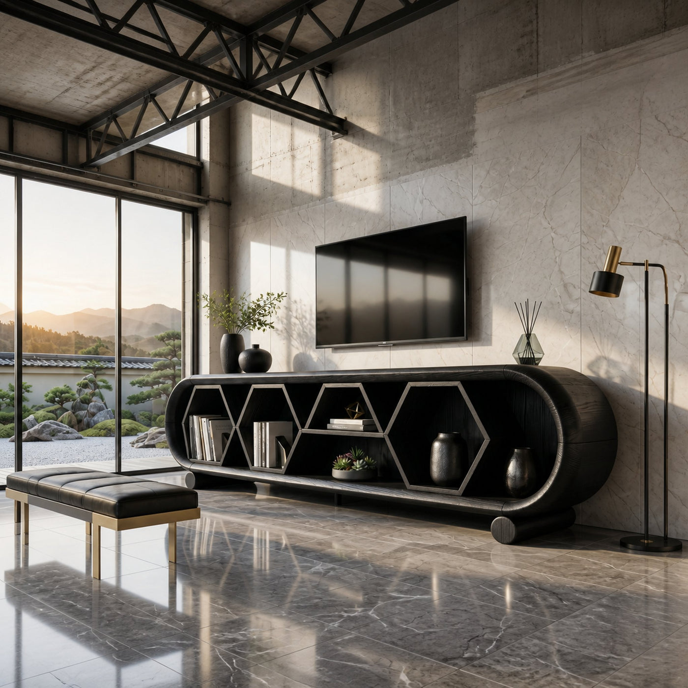 Modern Rounded TV Stand For Family Gathering Space - product view 4