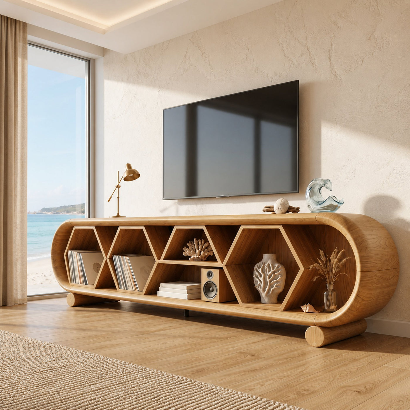 Modern Rounded TV Stand For Family Gathering Space - product view 5