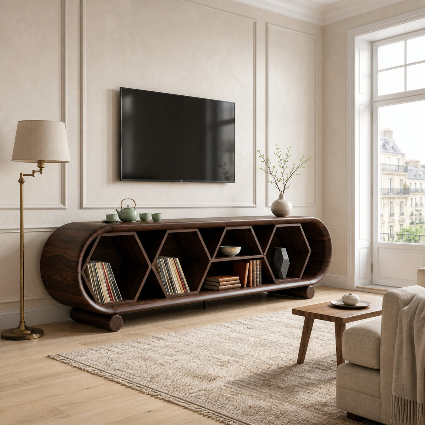 Modern Rounded TV Stand For Family Gathering Space - product view 7