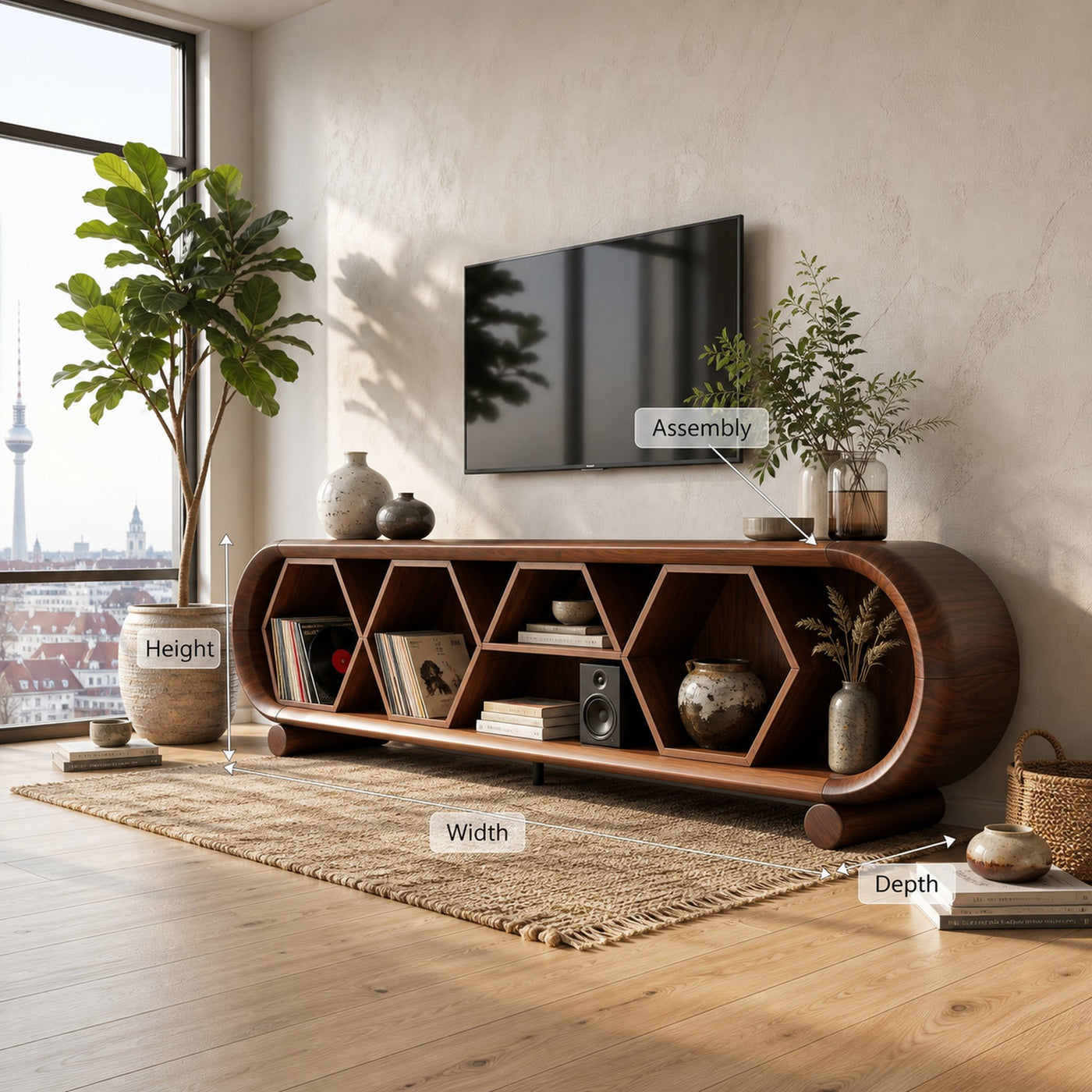 Modern Rounded TV Stand For Family Gathering Space - product view 8