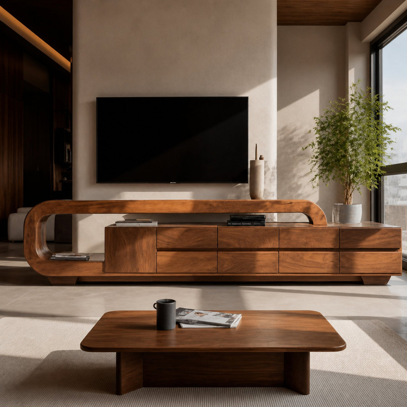 Modern Sculpted TV Console With Open Frame For Living Room - product view 2