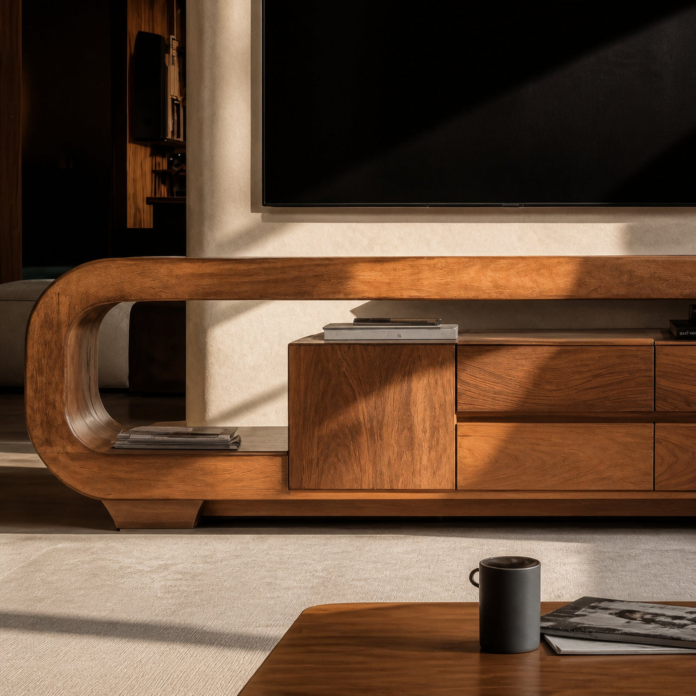Modern Sculpted TV Console With Open Frame For Living Room - product view 3