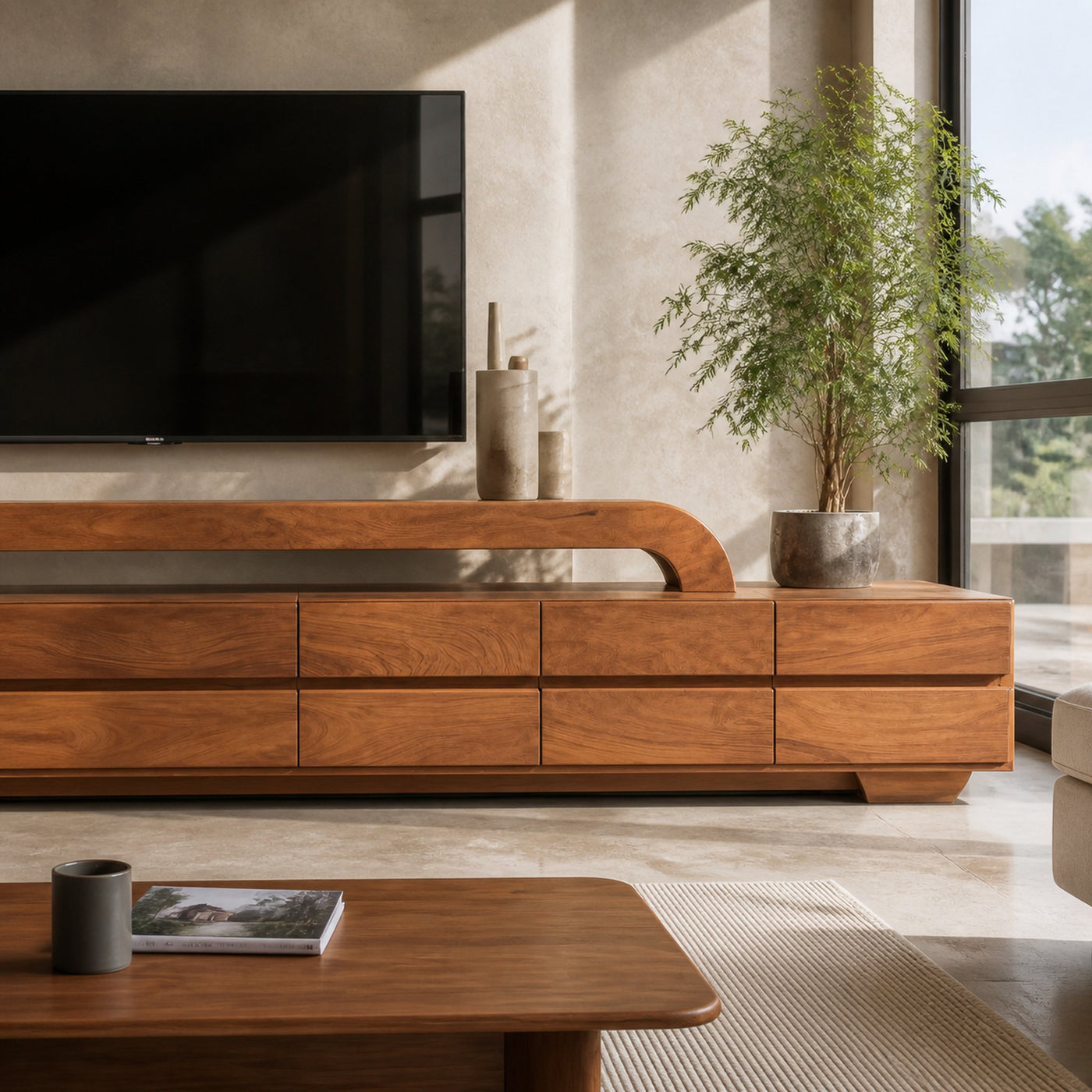 Modern Sculpted TV Console With Open Frame For Living Room - product view 4
