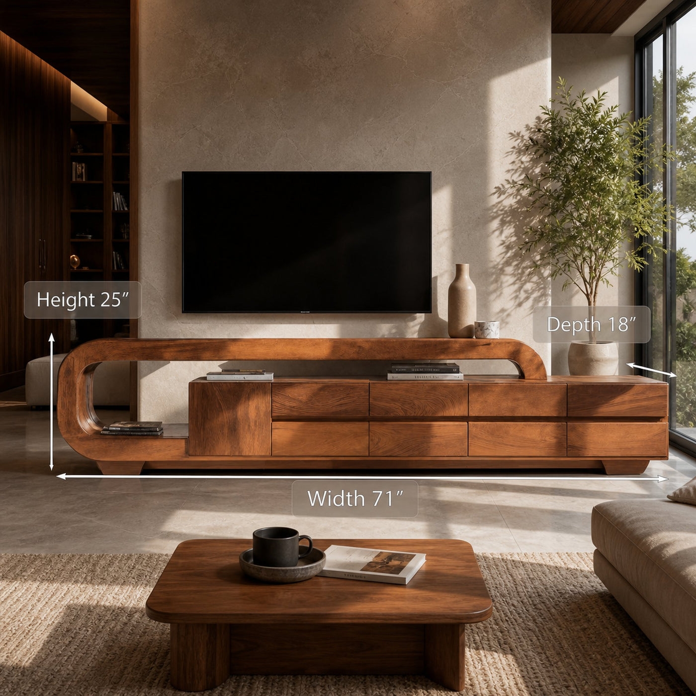 Modern Sculpted TV Console With Open Frame For Living Room - product view 6