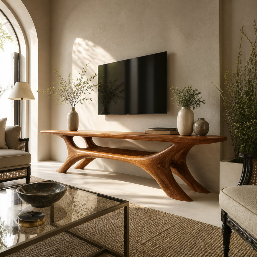 Modern Sculptural TV Cabinet For Living Room Accent