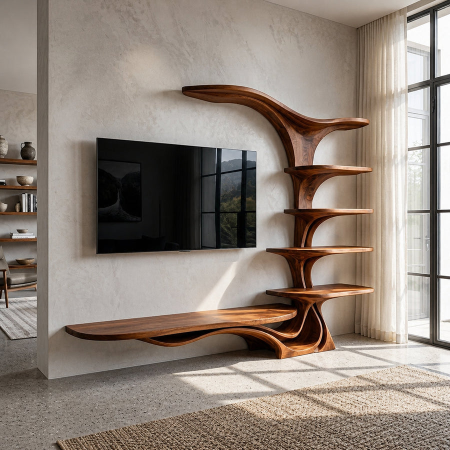 Modern Sculptural TV Stand With Branch Shelves For Living Room