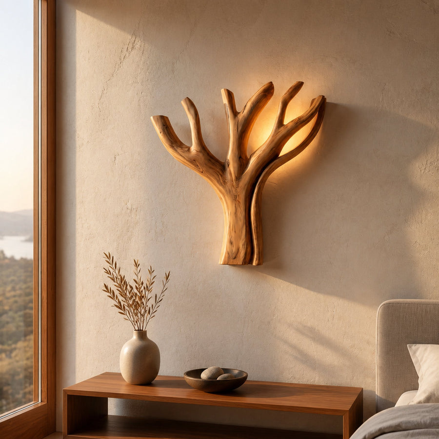 Modern Sculptural Wooden Lamp For Elegant Bedroom Interior