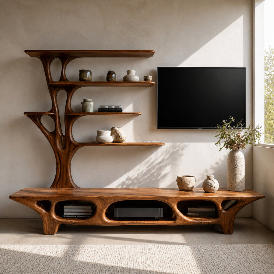 Modern TV Cabinet With Open Storage Compartment For Home Decor