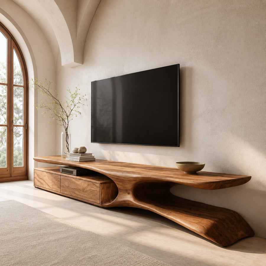 Modern TV Console Curved Open Storage For Living Room