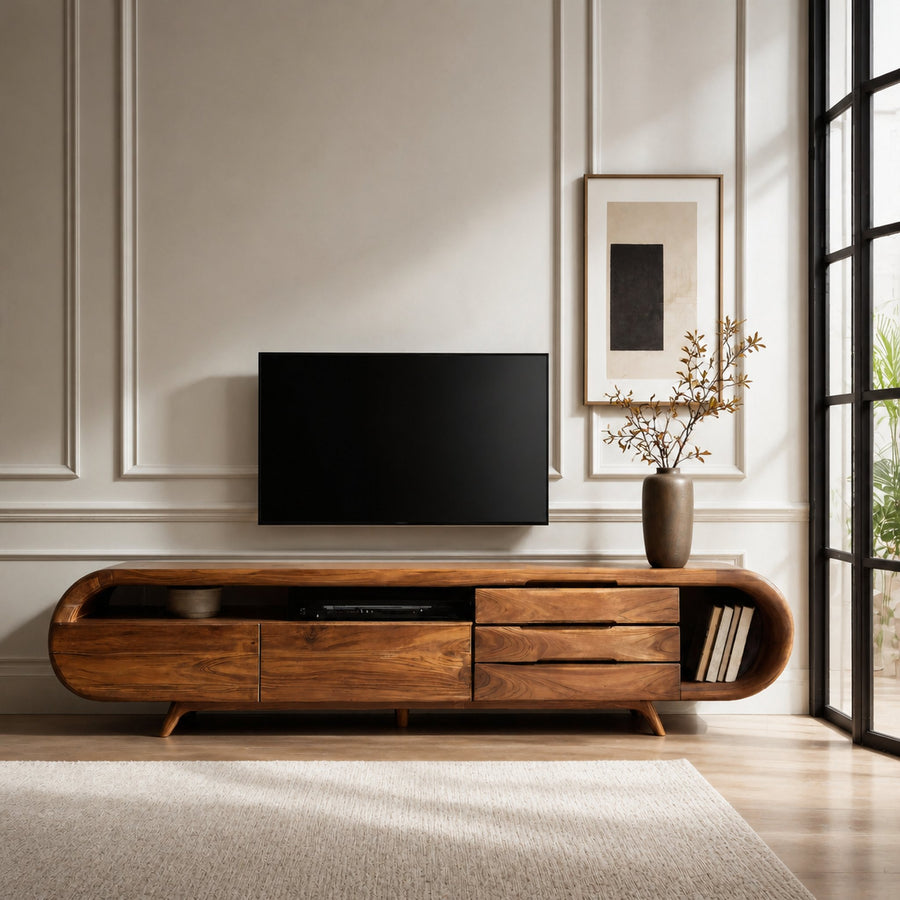 Modern TV Console With Asymmetrical Drawer For Living Room