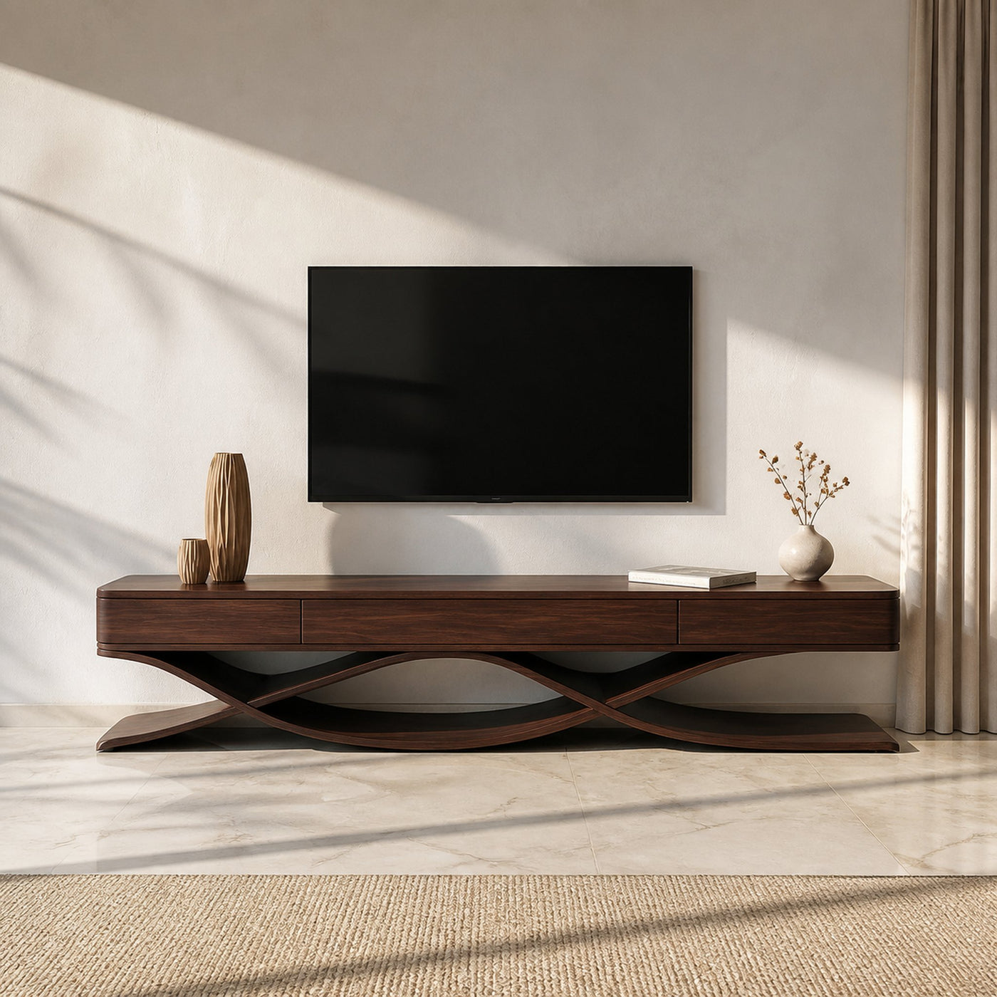 Modern TV Console With Interlocking Sculptural Base For Living Room - product view 2