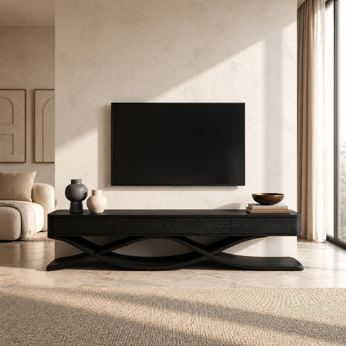 Modern TV Console With Interlocking Sculptural Base For Living Room - product view 4