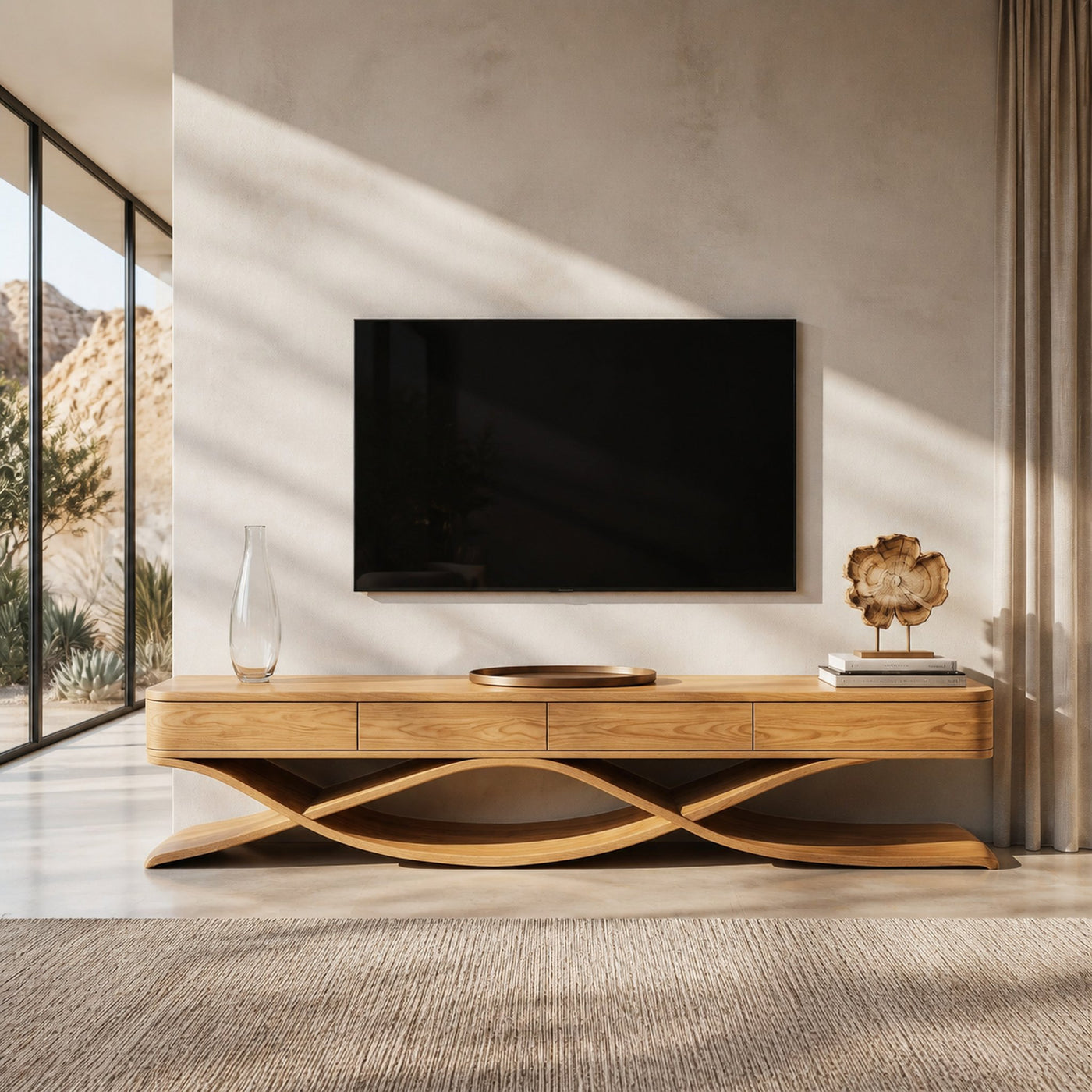 Modern TV Console With Interlocking Sculptural Base For Living Room - product view 5