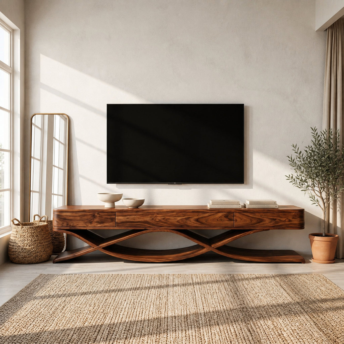 Modern TV Console With Interlocking Sculptural Base For Living Room - product view 6