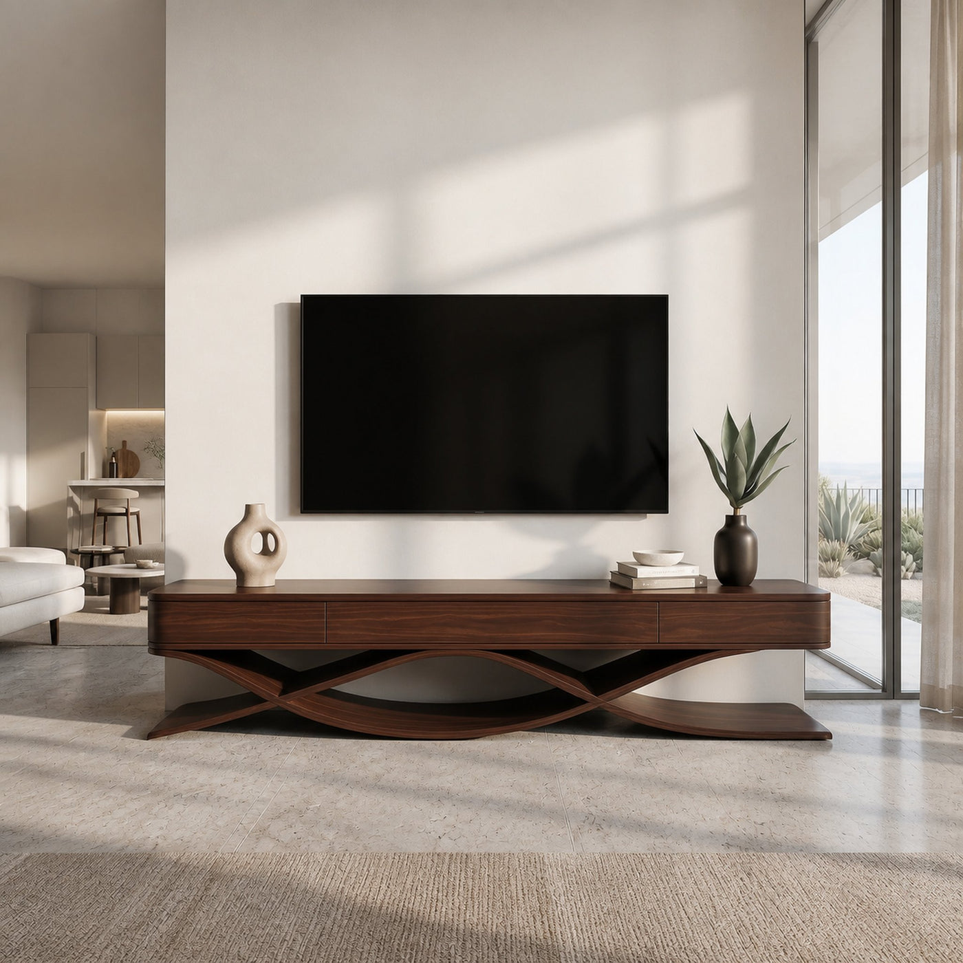 Modern TV Console With Interlocking Sculptural Base For Living Room - product view 7