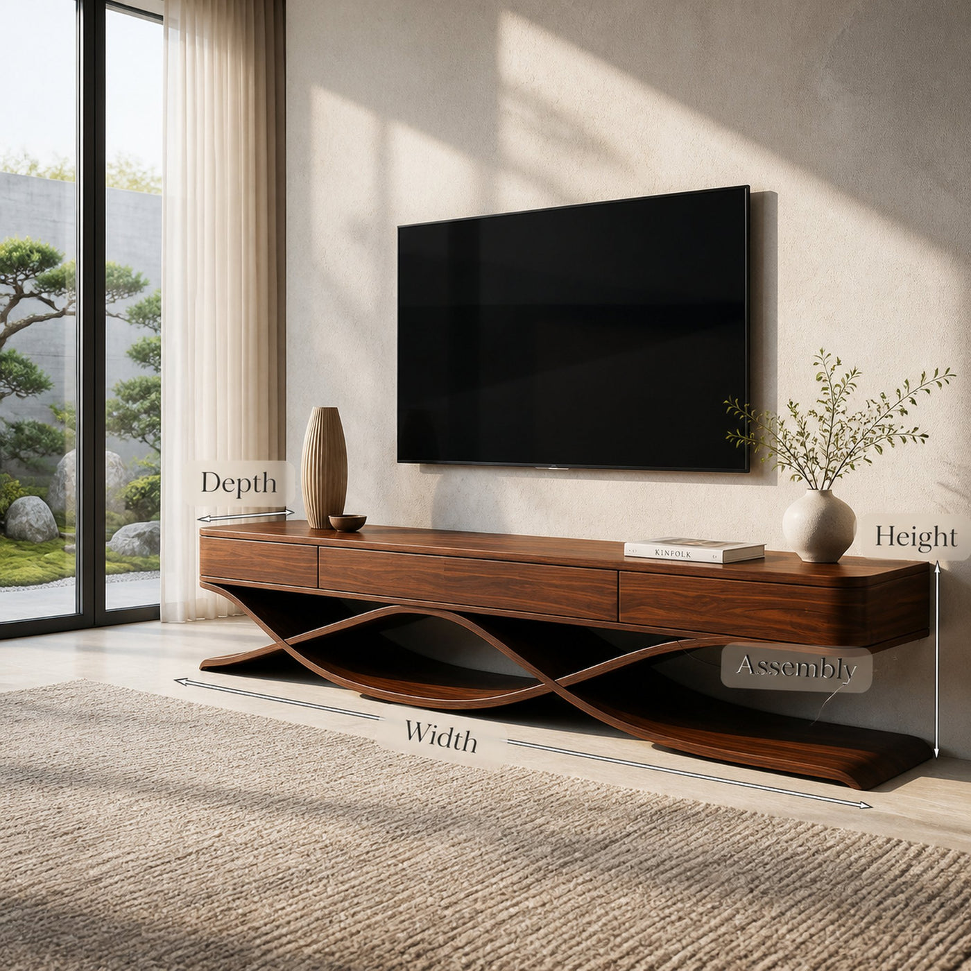 Modern TV Console With Interlocking Sculptural Base For Living Room - product view 8