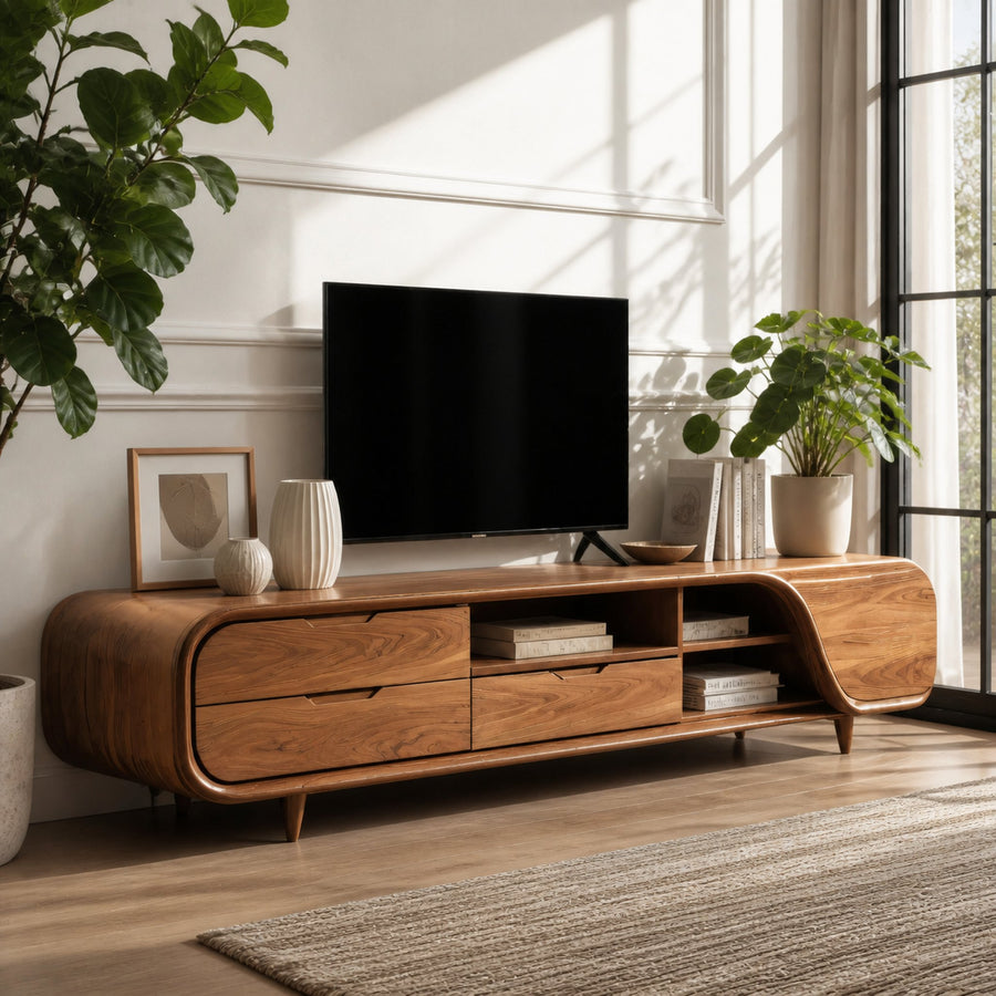 Modern TV Console With Rounded Corners For Living Room