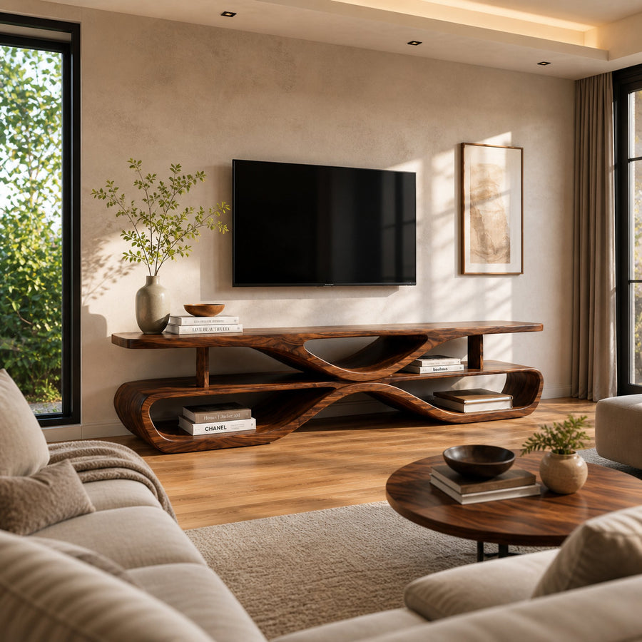 Modern TV Stand With Sculptural Flow Form For Media Room