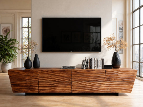 Modern TV Stand With Wave Carved Front For Living Room