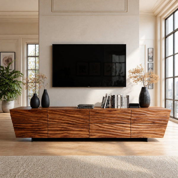 Modern TV Stand With Wave Carved Front For Living Room