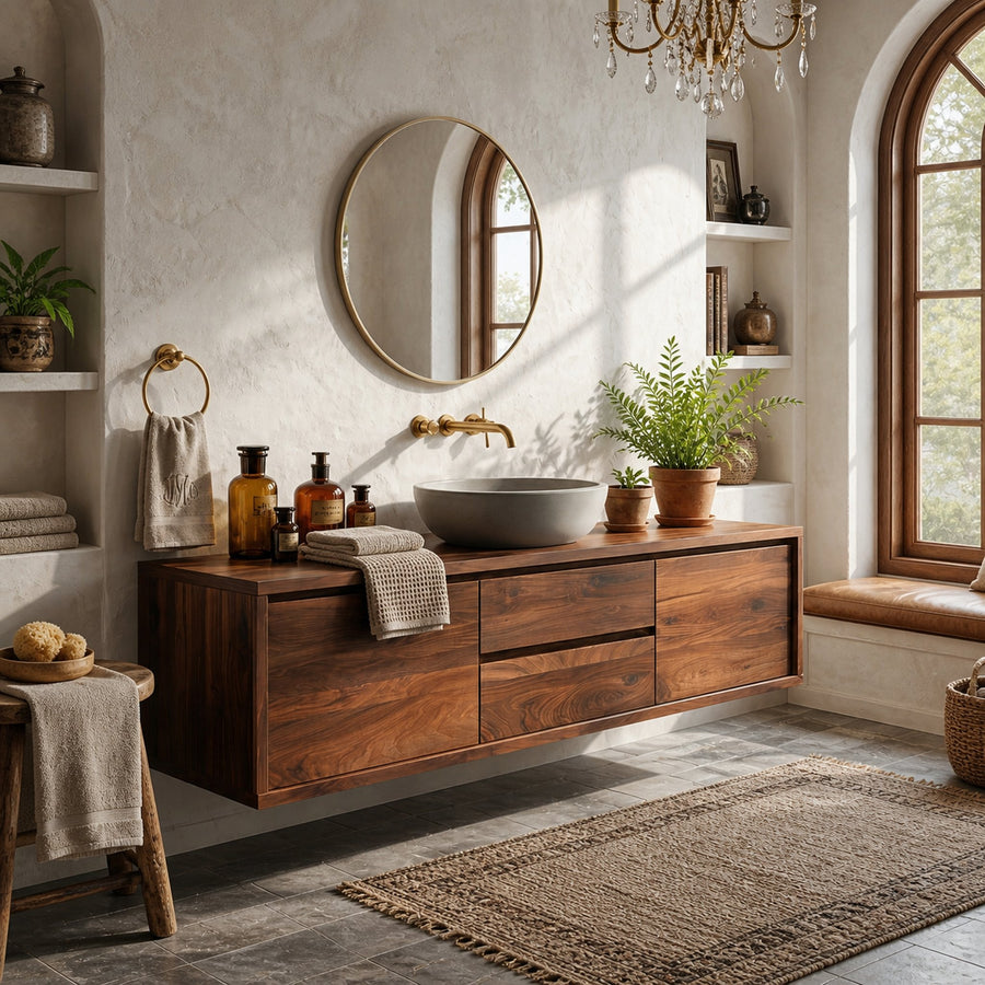 Modern Wall Mounted Wood Bathroom Vanity For Spa Bathroom