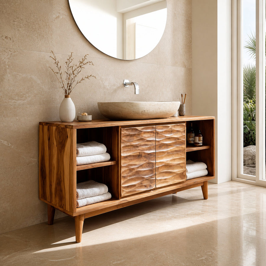 Modern Wave Bathroom Vanity Open Shelf For Bathroom