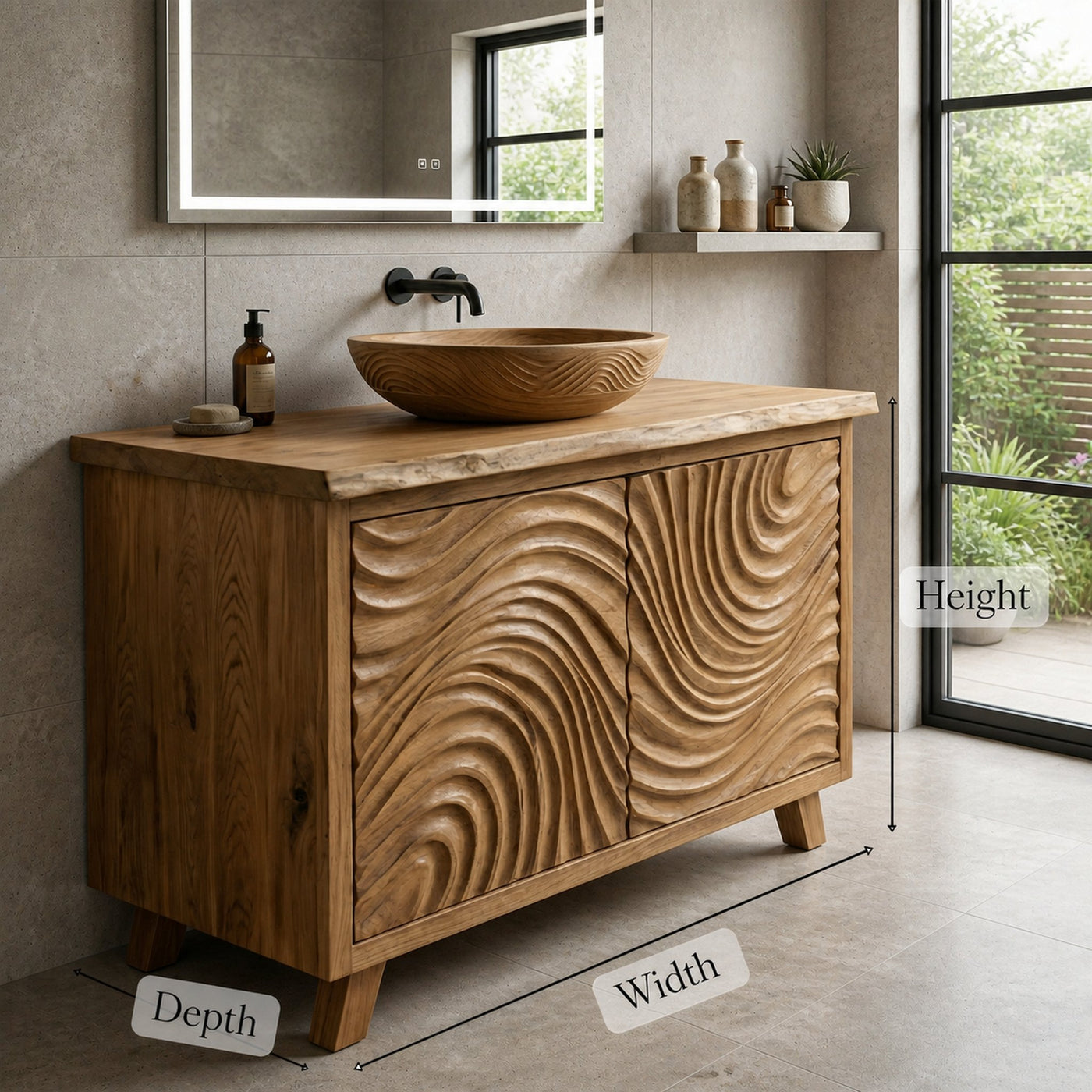 Modern Wave Carved Solid Wood Bathroom Vanity Freestanding Cabinet - product view 7