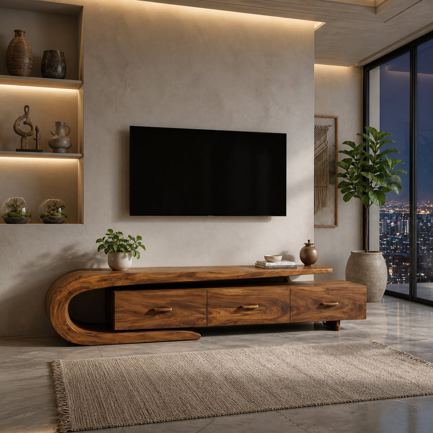 Modern Wood TV Cabinet With 3 Cabinet Systems For Home