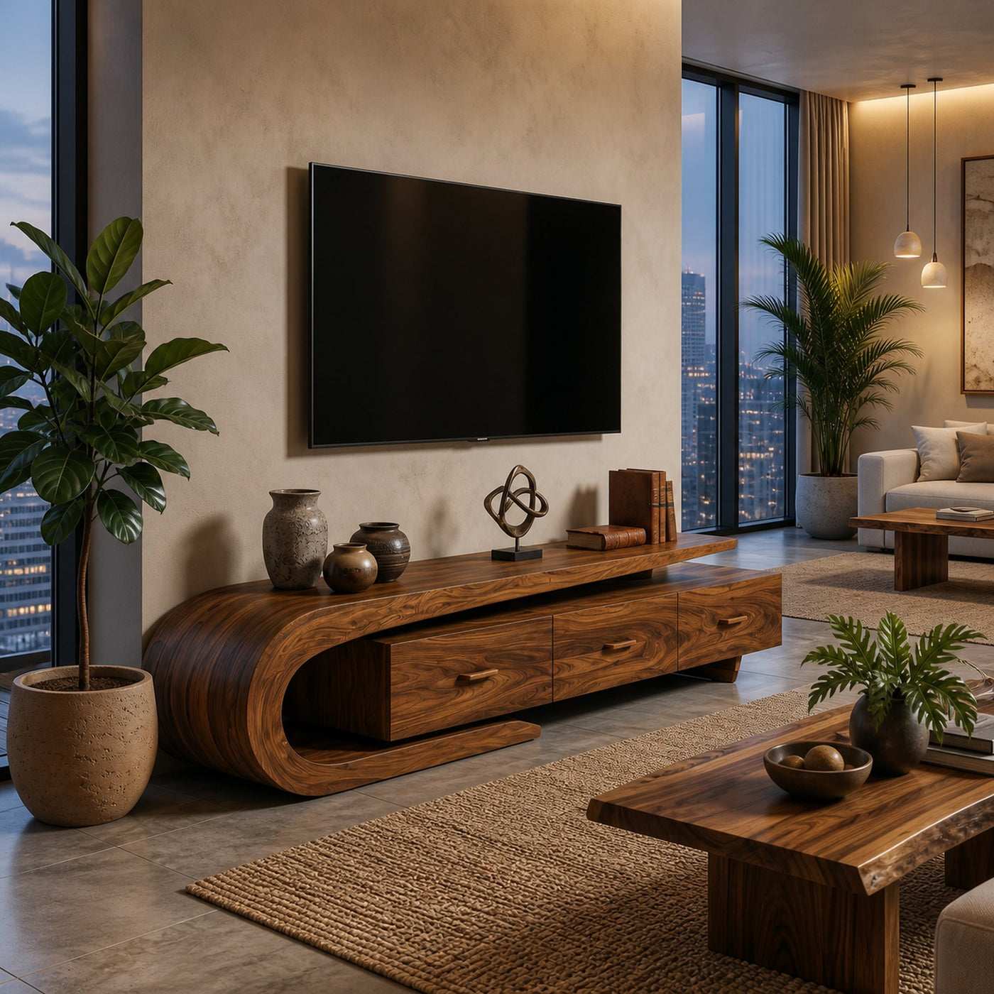 Modern Wood TV Cabinet With 3 Cabinet Systems For Home - product view 2
