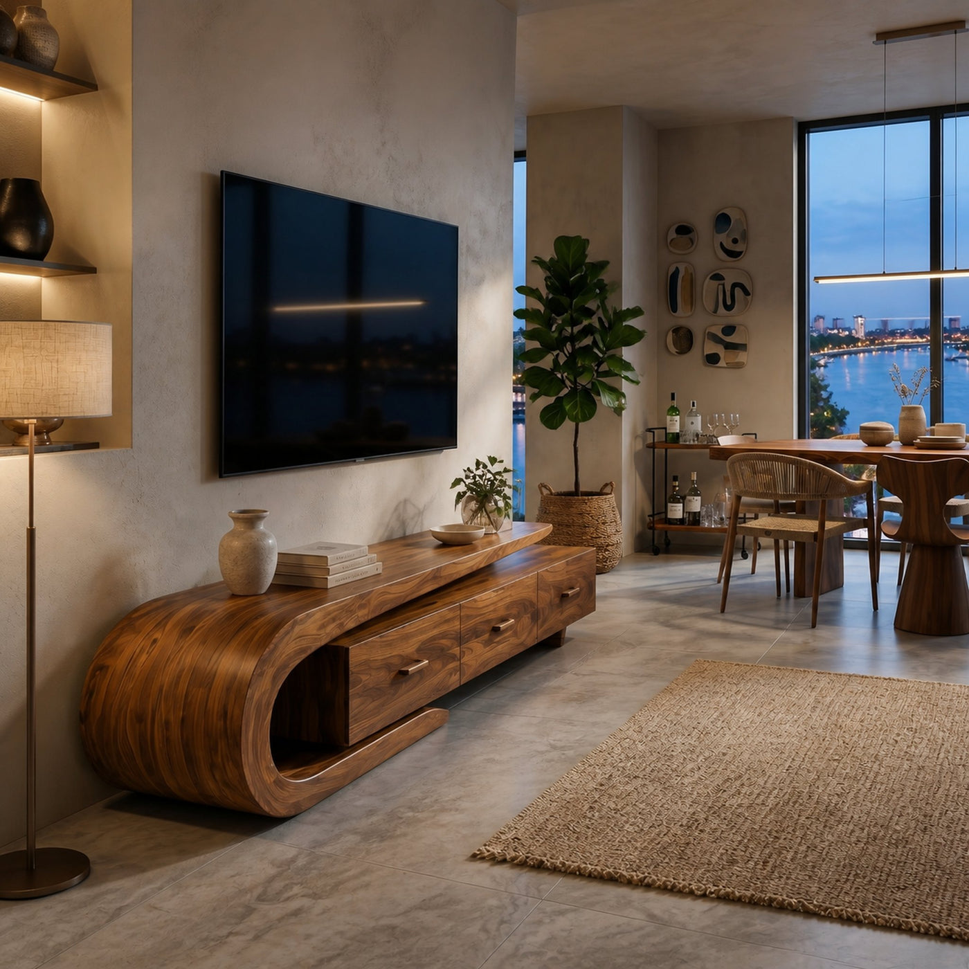 Modern Wood TV Cabinet With 3 Cabinet Systems For Home - product view 3