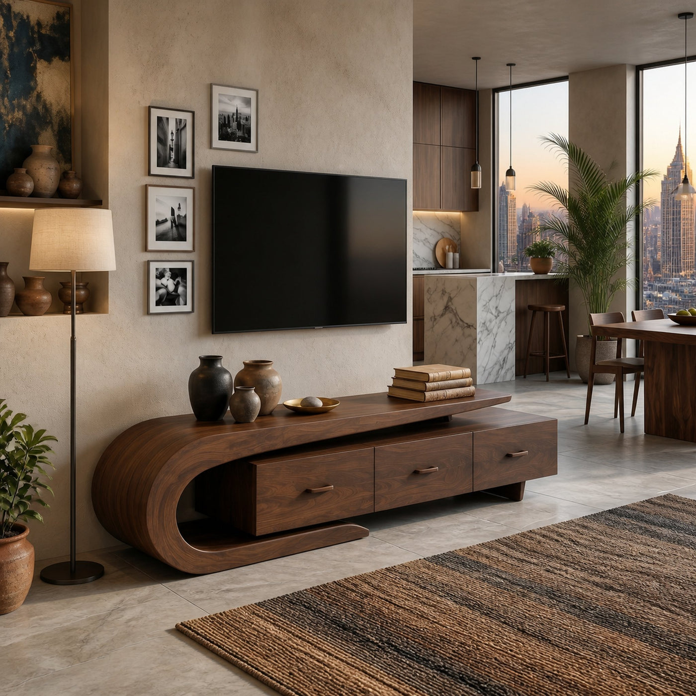 Modern Wood TV Cabinet With 3 Cabinet Systems For Home - product view 7