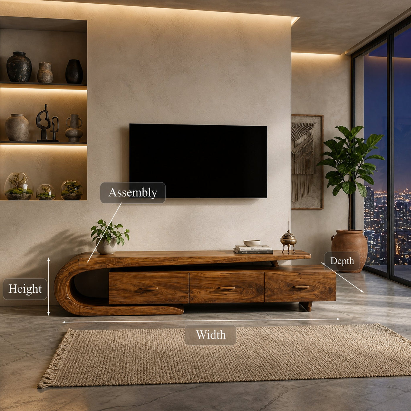 Modern Wood TV Cabinet With 3 Cabinet Systems For Home - product view 8
