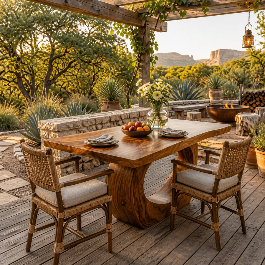 Modern Wooden Dining Table With Curved Base For Living Space