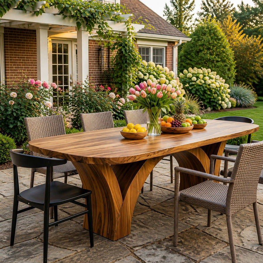 Modern Wooden Dining Table With Elegant Base For Dining Space