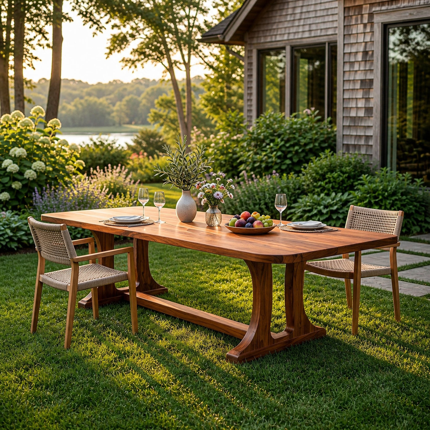 Modern Wooden Dining Table With Elegant Base For Kitchen