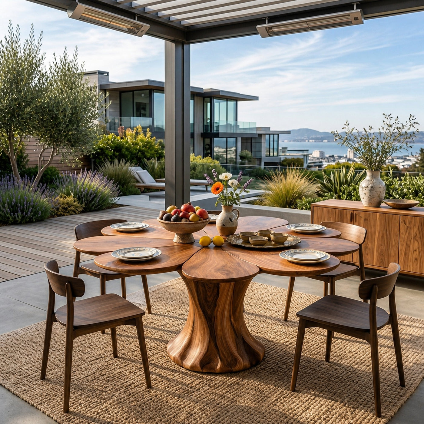 Modern Wooden Dining Table With Flower Shape For Kitchen