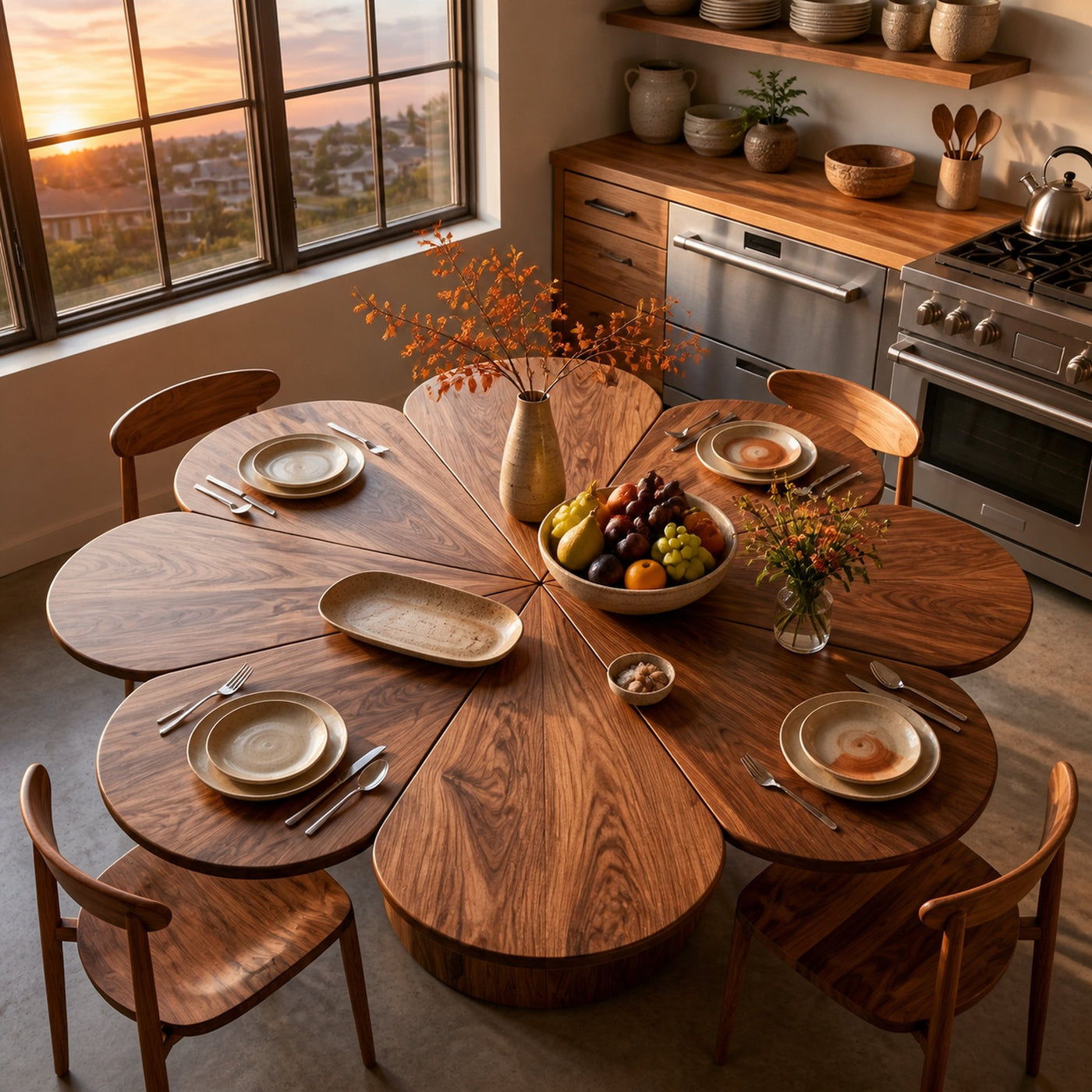 Modern Wooden Dining Table With Flower Shape For Kitchen - product view 3
